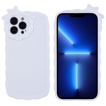Til iPhone 13 Pro Max 6,7 tommer blank overflade telefoncover Solid hvid stødsikker TPU telefoncover med 3D tegneseriemonsterdesign