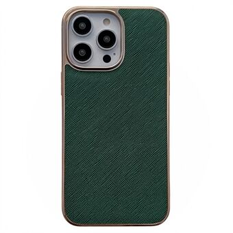 Til iPhone 13 Pro Max 6,7 tommer Nano galvanisering Cross Texture Beskyttelsescover Ægte lædercoated TPU Anti-ridse Cover - Grøn