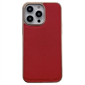 Til iPhone 13 Pro Max 6,7 tommer Nano galvanisering Cross Texture Beskyttelsescover Ægte lædercoated TPU Anti-ridse Cover