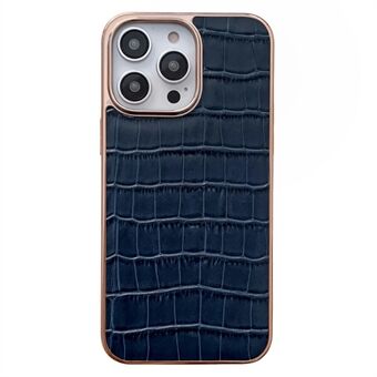 Til iPhone 13 Pro Max 6,7 tommer Nano galvanisering Crocodile Texture Telefoncover Ægte læderbelagt TPU Drop-proof etui - Blå