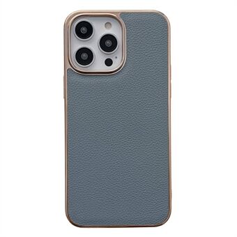 Mobiltelefon-bagcover til iPhone 13 Pro Max 6,7 tommer, nano-galvanisering stødfast Litchi-tekstur ægte læderbelagt TPU-telefoncover
