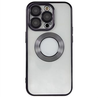 Til iPhone 13 Pro Max 6,7 tommer galvaniseringskanter Blødt TPU-cover CD Texture Ring Logo Hul Design Klart telefoncover med indbygget pc-linsefilm