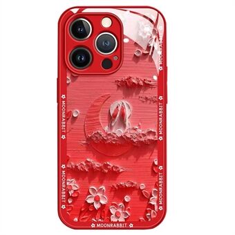 Til iPhone 13 Pro Max 6,7 tommer Anti-drop Bagcover Moon og kanin Oliemaling Hærdet glas + TPU telefoncover