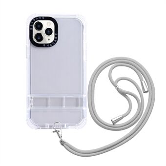 Til iPhone 13 Pro Max 6,7 tommer gennemsigtigt Kickstand telefontaske Anti-drop TPU + PC Hybrid Cover med snor