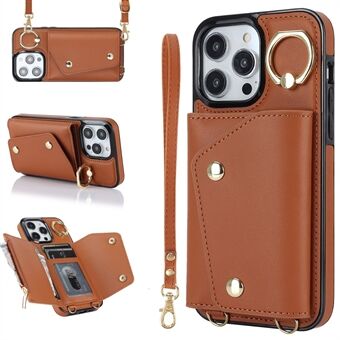 Til iPhone 13 Pro Max Pung-etui med lynlås Ring Kickstand PU-læder + TPU-telefoncover
