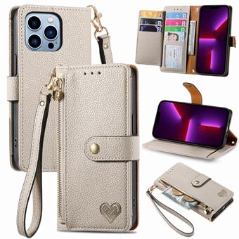 PU Læder Stand Wallet Case til iPhone 13 Pro Max, telefoncover med lynlåslomme med RFID-blokeringsfunktion