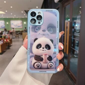 Til iPhone 13 Pro Max Milk Tea Panda mønsterudskrivning Anti-drop hærdet glas+TPU etui Telefoncover med linsefilm
