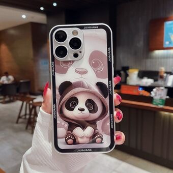 Til iPhone 13 Pro Max hærdet glas-bagcover TPU-ramme Panda-mønster telefoncover med linsebeskytter