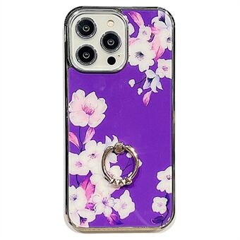 Til iPhone 13 Pro Max 6,7 tommer Ring Kickstand IMD Flower Pattern Telefoncover Galvanisering PC+TPU Cover
