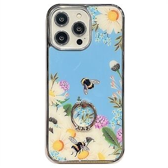 IMD Flower Pattern Phone Case til iPhone 13 Pro Max 6,7 tommer Ring Kickstand Galvanisering PC+TPU Cover