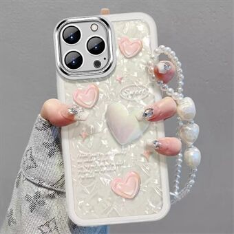Til iPhone 13 Pro Max TPU telefontaske Stødsikker hjertedekor Mobiltelefoncover med håndstrop