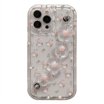 Til iPhone 13 Pro Max Transparent telefonetui Blomstermønster TPU-cover med blomsterdekorationskæde