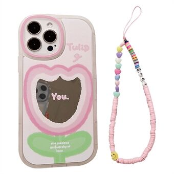 Til iPhone 13 Pro Max Gradient Pink Flower Pattern TPU Mobiltelefon etui Stødsikkert cover med håndledsrem