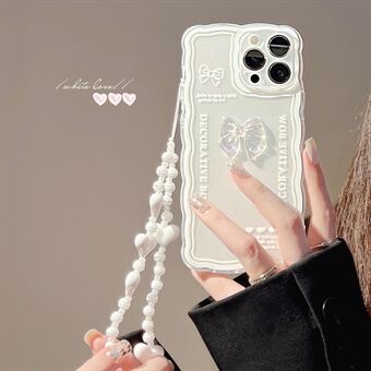 Til iPhone 13 Pro Max blødt TPU-telefontaske Bowknot Decor HD Krystalklart telefoncover med håndledsstrop