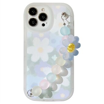 Anti-ridsecover til iPhone 13 Pro Max, blomstermønster dekoration TPU telefoncover med perlekæde