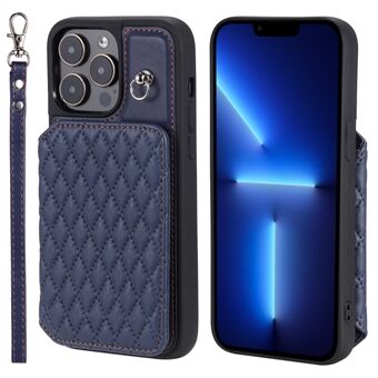 Style 008 Kickstand telefoncover til iPhone 13 Pro Max 6,7 tommer, PU-læder+TPU RFID-blokeringskortholder Shell med håndledsrem