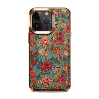 Til iPhone 13 Pro Max kortplads Kickstand telefontaske PU læderbelagt pc+TPU blomstermønster bagcover