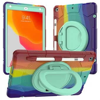 Til iPad 10.2 (2019)/(2020)/(2021) P8 Rainbow Color PC + Silikone Hybrid Tablet Case 360 graders rotation Kickstand og skulderrem