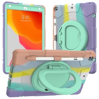 Til iPad 10.2 (2019)/(2020)/(2021) P8 Rainbow Color 360 graders rotation Kickstand Tablet Case PC + Silikone Hybrid Cover