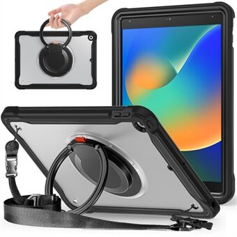 Til iPad 10.2 (2021) / (2019) / (2020) Beskyttelsescover Roterende Kickstand PC+TPU Håndrem Tablet-etui med skulderrem