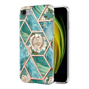 Marble Pattern IMD Design Flexible TPU Phone Case Protector with Ring Kickstand for iPhone SE (2022)/SE (2020)/8/7