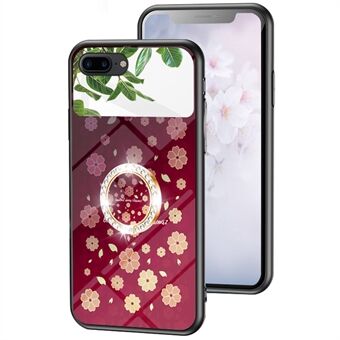 Magic Mirror Series for iPhone 7 /8 /SE (2020)/SE (2022) Flower Pattern Kickstand Mirror Phone Case Tempered Glass + PC + TPU Hybrid Shell