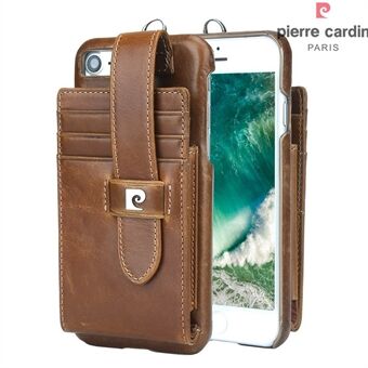 PIERRE CARDIN Credit/SIM Card Slots Genuine Leather Coated Hard Case for iPhone SE (2020)/SE (2022)/8/7 