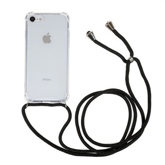 Telefonbagcover til iPhone 7/8/SE (2020)/SE (2022), HD Clear Four Corner Shockproof TPU-cover med snor