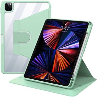 Til iPad Air (2020)/(2022)/iPad Pro  (2020)/(2018)/(2021) 360 graders roterende Stand PU-læder tablettaske Auto Wake/Sleep-cover med kuglepenne - lysegrøn
