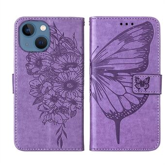 YB Imprinting Flower Series-4 til iPhone 14  Stand tegnebog PU læder Butterfly Flower Imprinted Phone Beskyttelsesetui