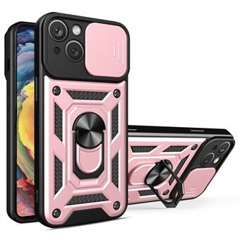 Til iPhone 14  Slide Camera Cover Hard PC + TPU Ring Kickstand Phone Shell Cover