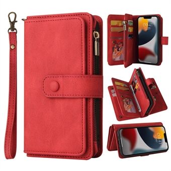 Til iPhone 14  KT Multi-Functional Series-2 Multiple Card Slots Stand Telefon Case Skin-touch PU lædercover med lynlås lomme tegnebog