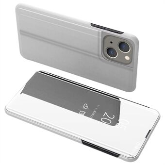 Til iPhone 14  PU-læder-understøttende Stand Telefoncover Udsigtsvindue Elektroplade Spejl Overflade Telefon Anti-ridsecover