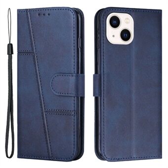 Stitching Phone Case til iPhone 14 , tegnebogsstativ Stand -lædercover Indvendig TPU-skal med rem
