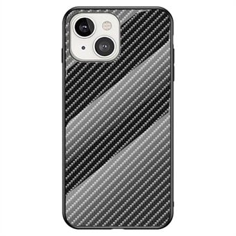 Til iPhone 14  Ultra Slim telefontaske Carbon Fiber Texture Hærdet glas + PC + TPU beskyttende bagcover