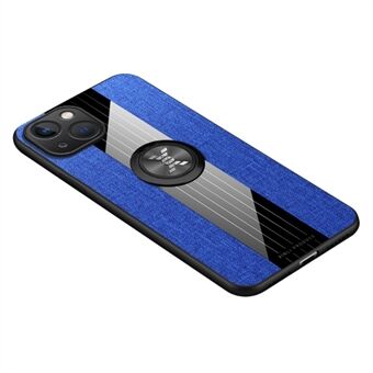 Cloth Texture Phone Cover til iPhone 14 , Ring Kickstand TPU + PC Hybrid Cover med indbygget magnetisk holder metalplade