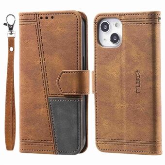 Stand RFID-blokeringsstand Wallet Lædertaske til iPhone 14 , hud-touch telefoncover med håndstrop