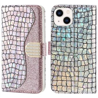 Til iPhone 14  Sparkly Glitter Splejsningsstativ Stand Krokodilletekstur Anti-slid PU-læderpungstil Shell