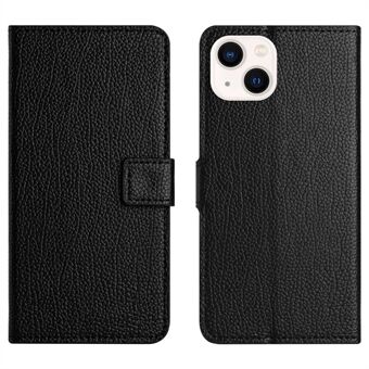 Til iPhone 14 6,1 tommer PU læder Flip Wallet Case Stand Anti-slid Anti-fall Litchi Texture Phone Shell - Sort