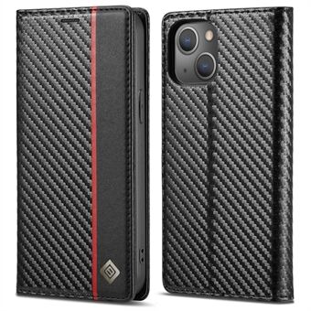 LC.IMEEKE til iPhone 14  Carbon Fiber Texture PU Læder Telefon Wallet Stand Case Magnetisk autolukkende beskyttelsescover