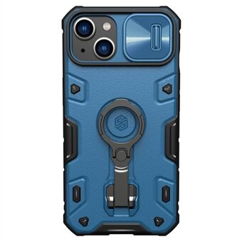 NILLKIN CamShield Armor Pro PC + TPU-cover til iPhone 14, Slide Lens Protection Tire Texture Kickstand Telefoncover