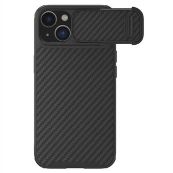 NILLKIN Carbon Fiber Cover til iPhone 14, Hard PC Back TPU Frame Telefon Cover med Slide Camera Protection