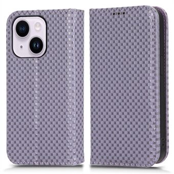 Til iPhone 14 Beskyttelsesetui Magnetisk Autoabsorberet Pung Telefon Cover Grid Texture PU Læder Stand Case