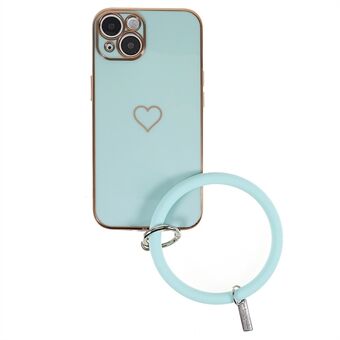 Til iPhone 14 Blødt TPU telefonetui med silikone Ring, hjertemønster 6D galvanisering beskyttende telefoncover