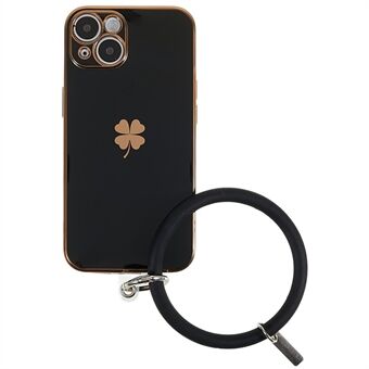 Blødt TPU telefoncover til iPhone 14, ridsefast firkløver galvanisering mobiltelefoncover med silikonestrop