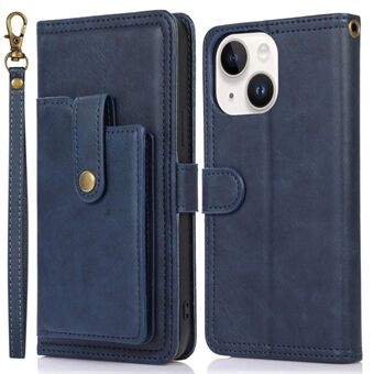 Udvendig kortholder telefoncover til iPhone 14, PU læder magnetisk lås Stand tegnebogscover med rem