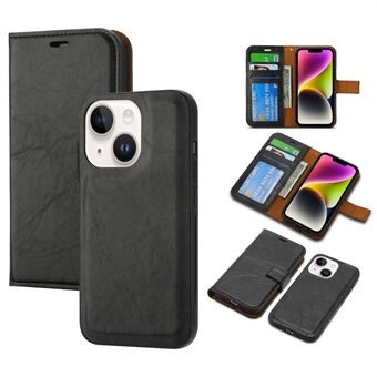 Crazy Horse Texture Wallet Stand Lædertaske til iPhone 14, aftageligt 2-i-1 magnetisk absorptionstelefoncover