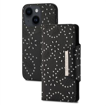 Til iPhone 14 Bladpræget Glitter Flower Design PU Læder Aftagelig Telefon Beskyttende Cover Pung Etui
