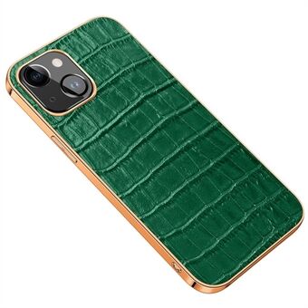 Anti-drop telefoncover til iPhone 14 Crocodile Texture Shockproof Cover Ægte lædercoated galvanisering TPU bagcover
