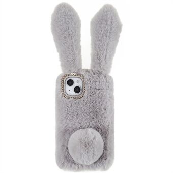Til iPhone 14 Søde 3D kaninører lodne vintervarme etui Kollisionsbestandigt TPU beskyttende telefoncover med glitter rhinestone bue